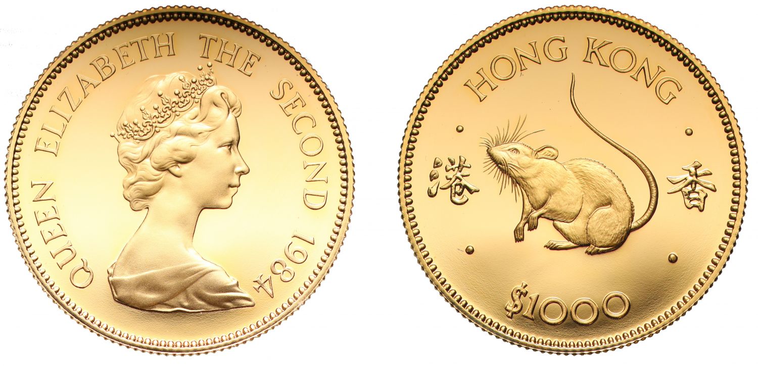 Hong Kong, 1984 gold proof $1000  - Lunar Year of the Rat
