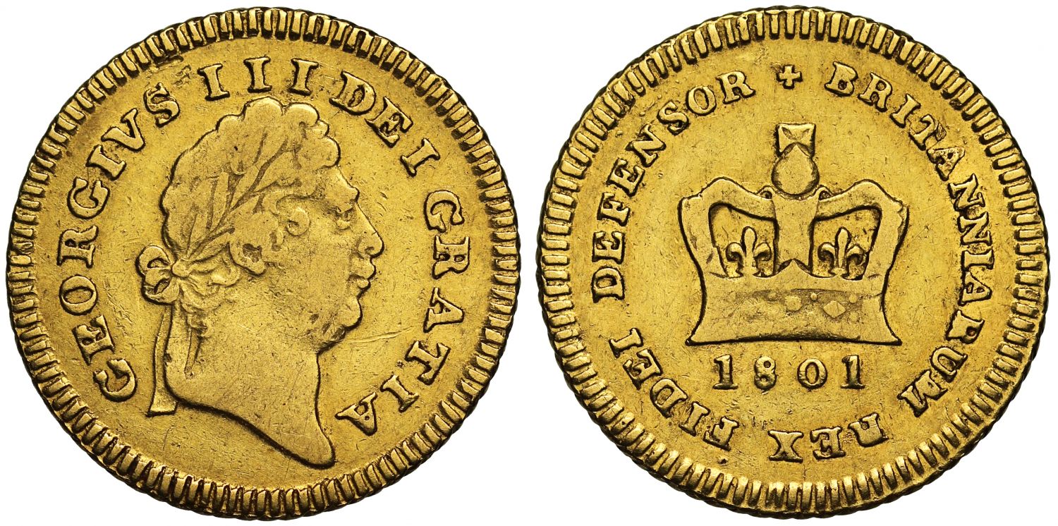 George III 1801 Third-Guinea, second type, very rare date