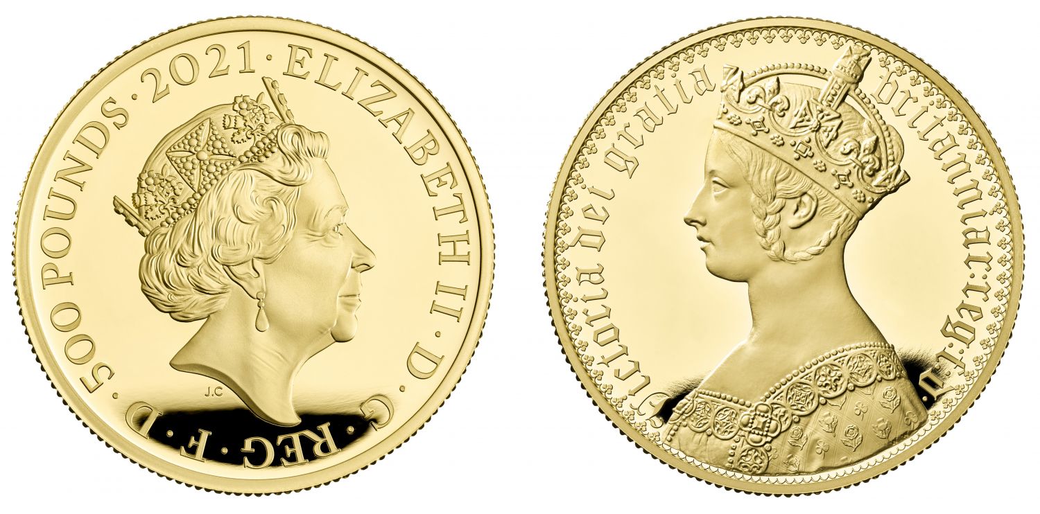 * QEII 2021 gold proof 5oz Gothic Crown Portrait