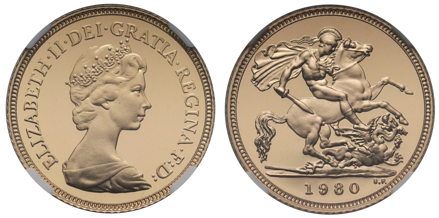 Elizabeth II 1980 proof Half-Sovereign PF70 UCAM