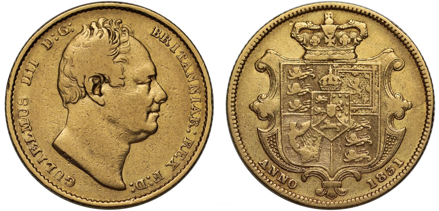 William IV 1831 Sovereign, second bare head, nose to second I, flatter ear R5