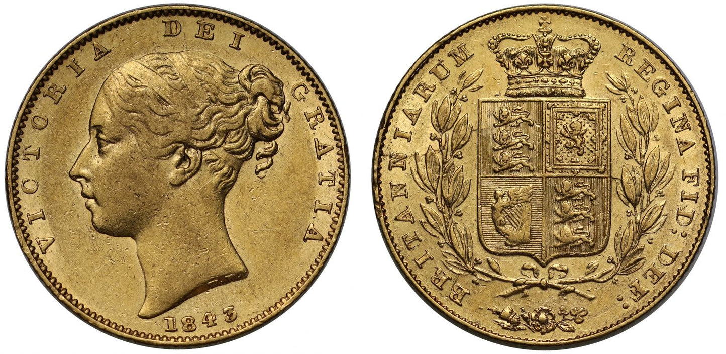 Victoria 1843 Sovereign, narrow shield, very fine, extremely rare