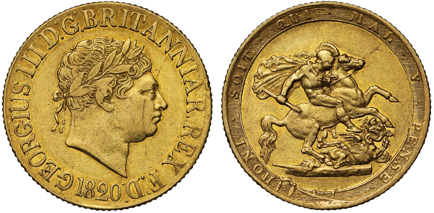George III 1820 Sovereign closed 2, last year for reign