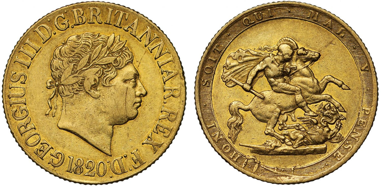 George III 1820 Sovereign closed 2, last year for reign