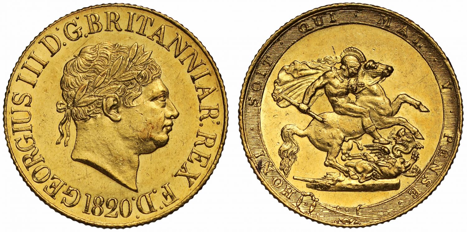 George III 1820 Sovereign MS61, closed 2