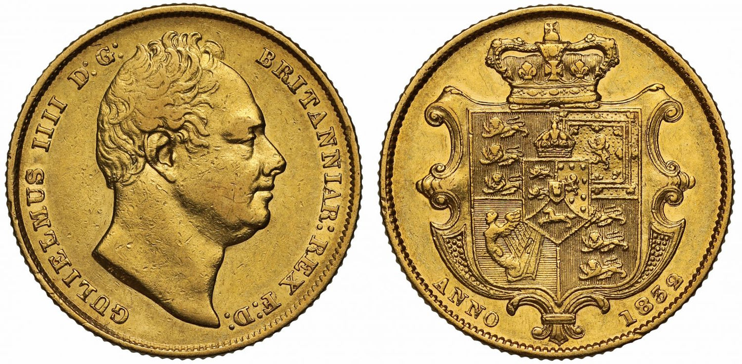 William IV 1832 Sovereign first bust, very rare type, AU50