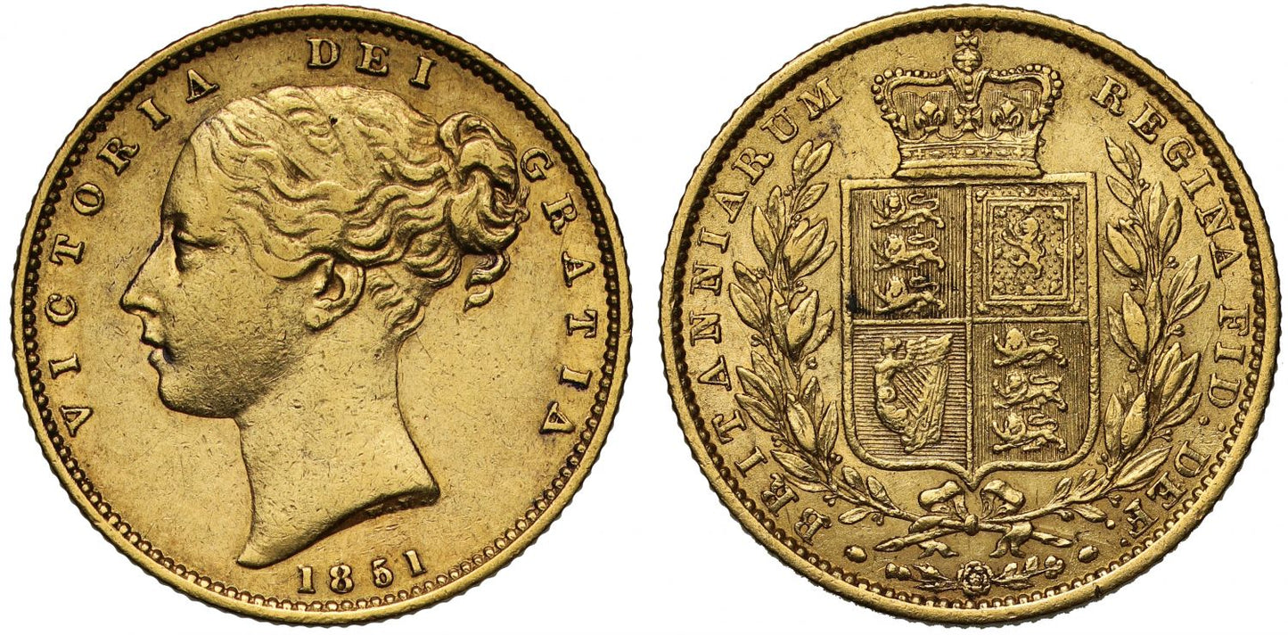 Victoria 1851 Sovereign, second young head, shield reverse