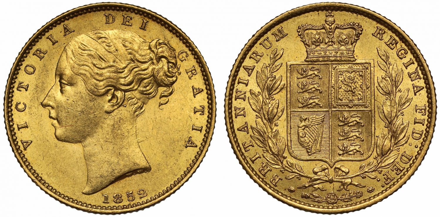 Victoria 1852 Sovereign second young head MS62
