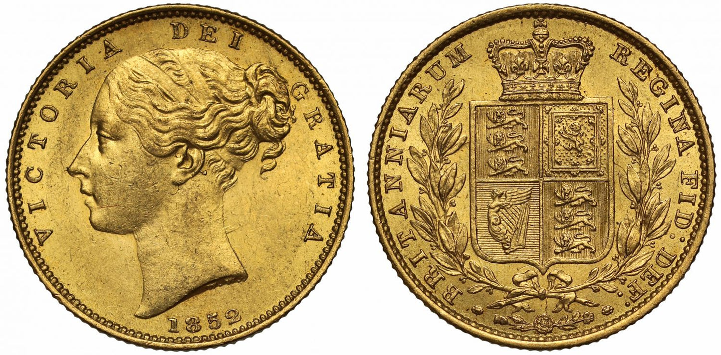 Victoria 1852 Sovereign second young head MS62