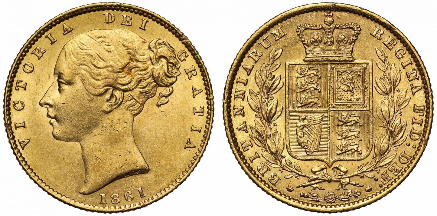 Victoria 1861 Sovereign second young head MS62