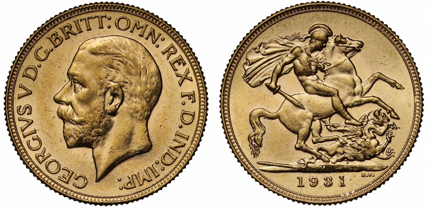 George V 1931-M Sovereign Melbourne Mint AU58