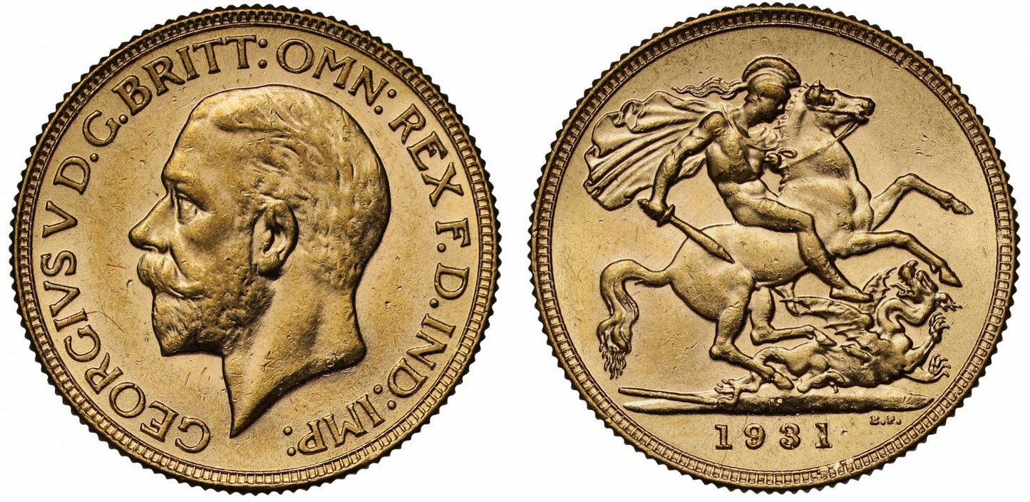 George V 1931-M Sovereign Melbourne Mint AU58