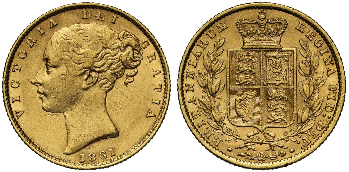 Victoria 1861 Sovereign, E over rotated E in DEI, Marsh 44E R2