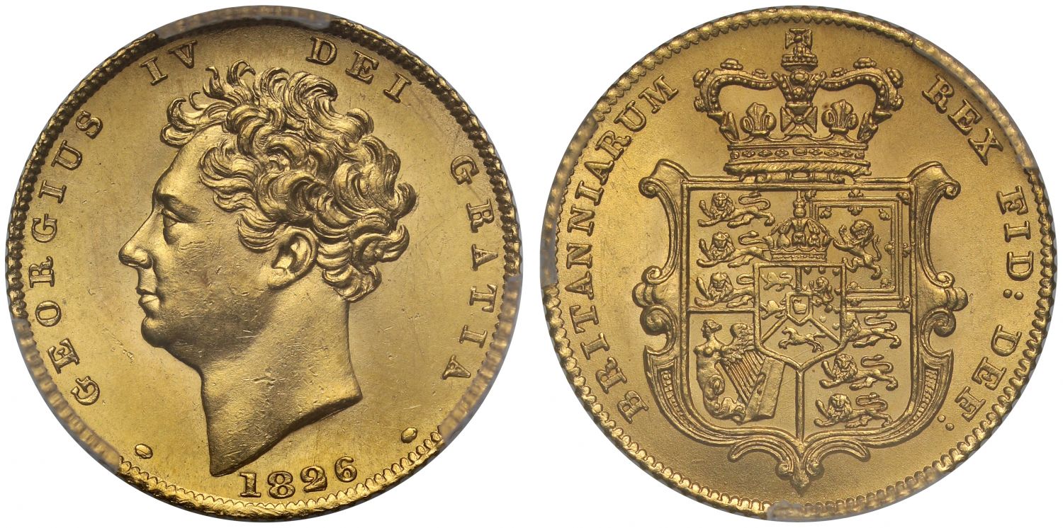 George IV 1826 Half-Sovereign with extra tuft of hair MS65