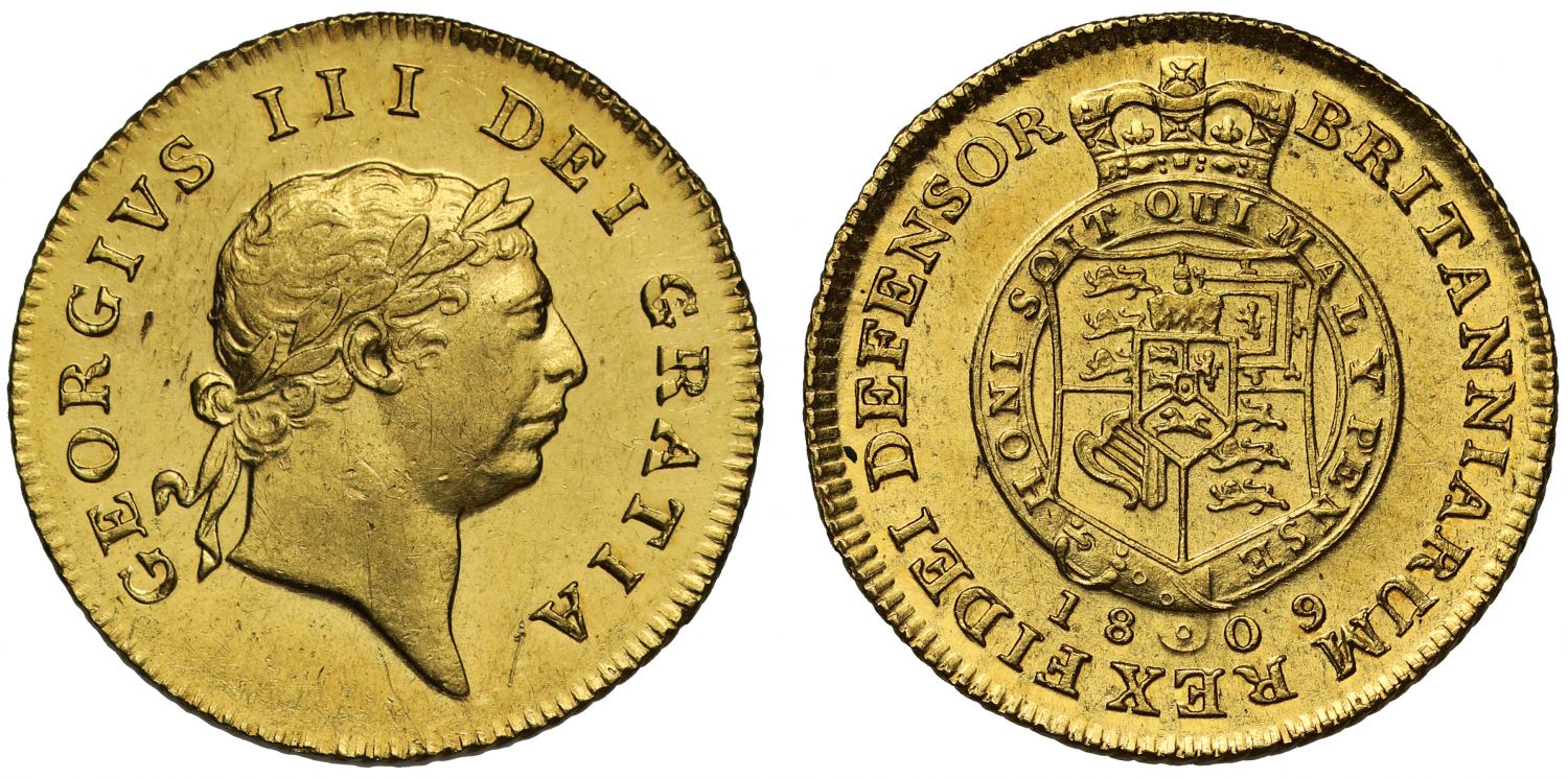 George III 1809 Half-Guinea, seventh head, ex Baumhauer