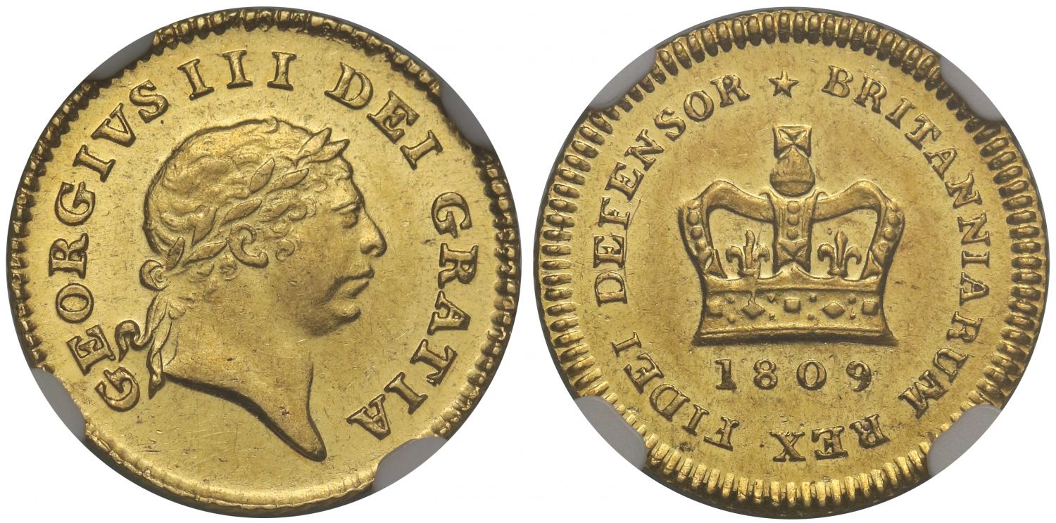George III 1809 Third-Guinea, third type, second head, MS61, ex Baumhauer
