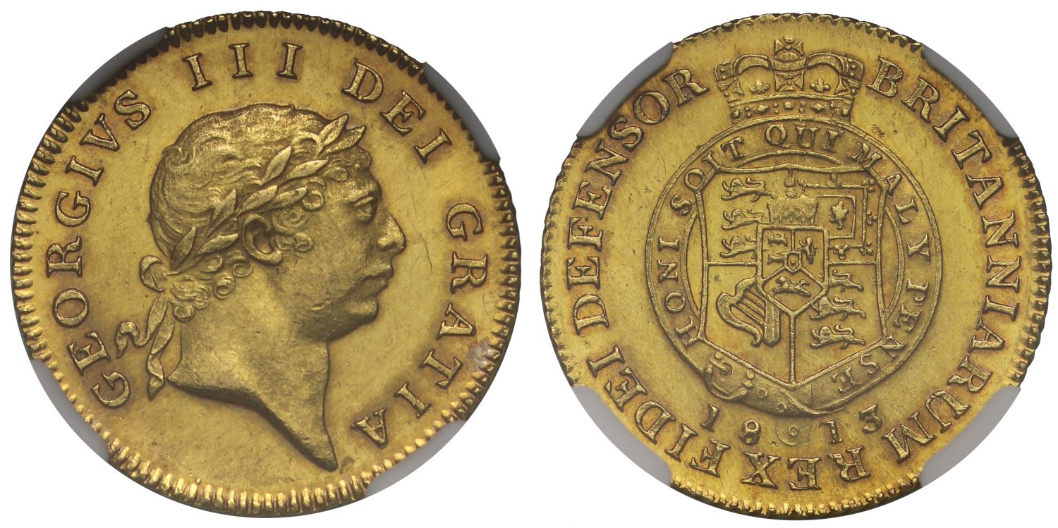 George III 1813 Half-Guinea MS63, seventh head, final year