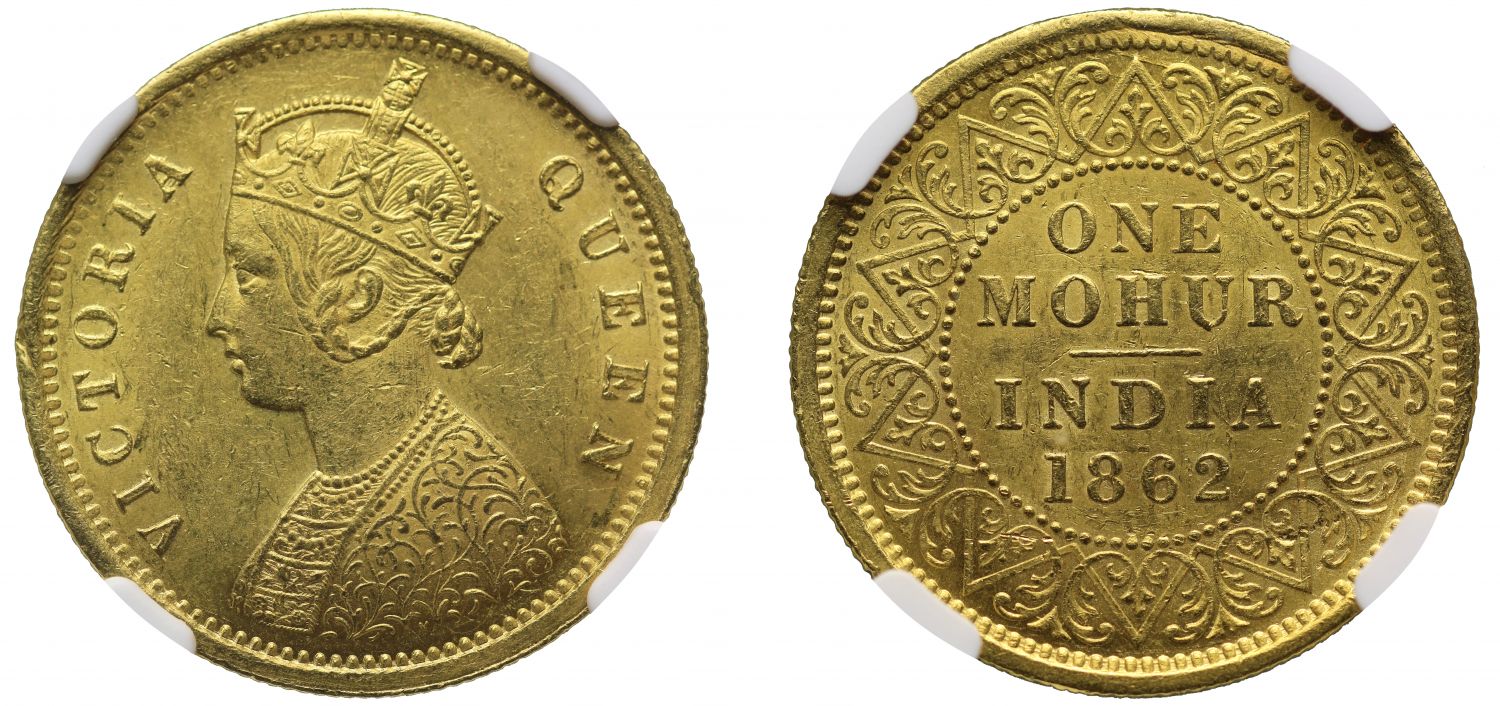 India, Victoria, Mohur, 1862 C, MS61.