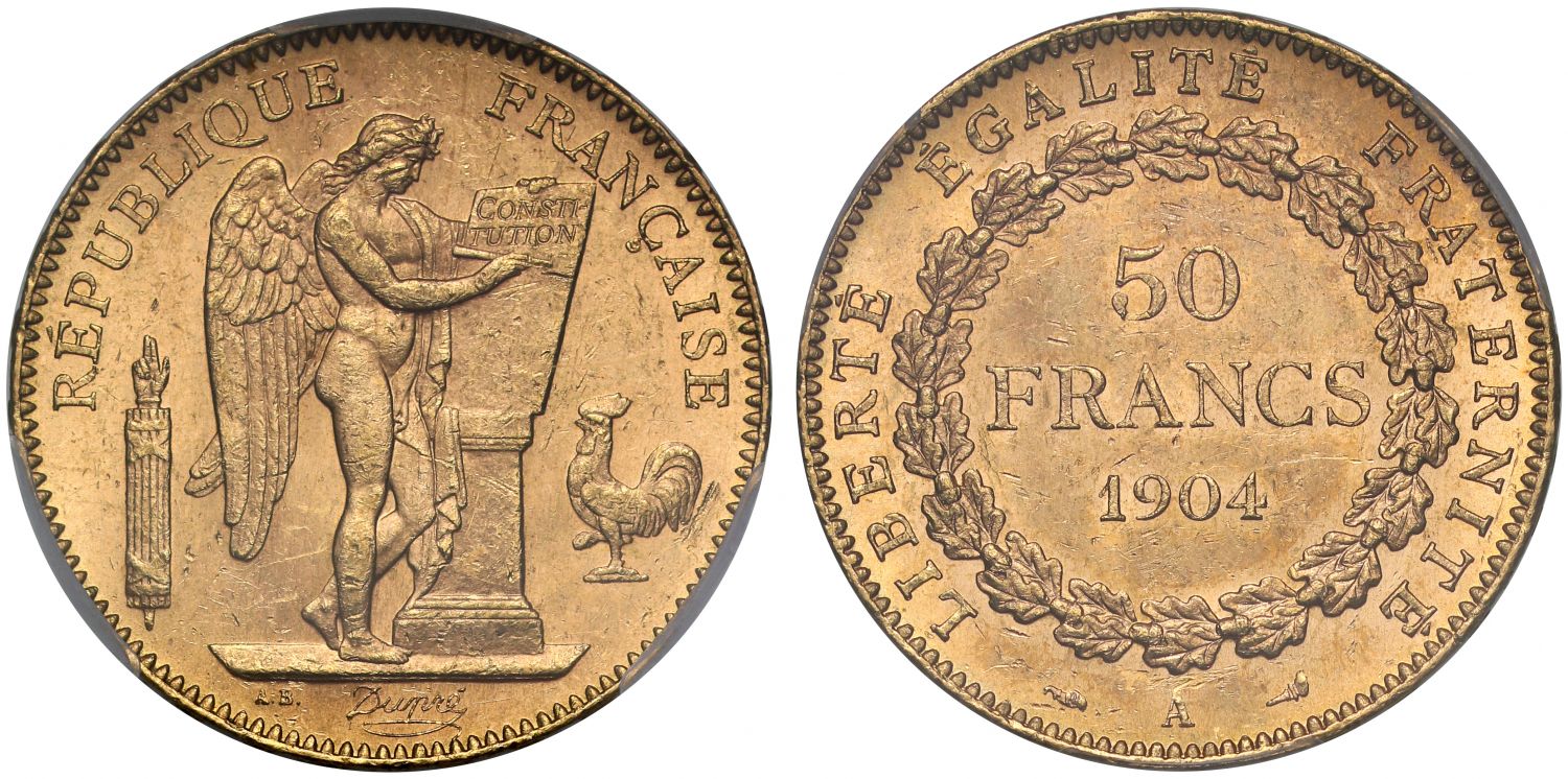 France, 'Genius' type 50-Francs 1904 Paris mint MS63