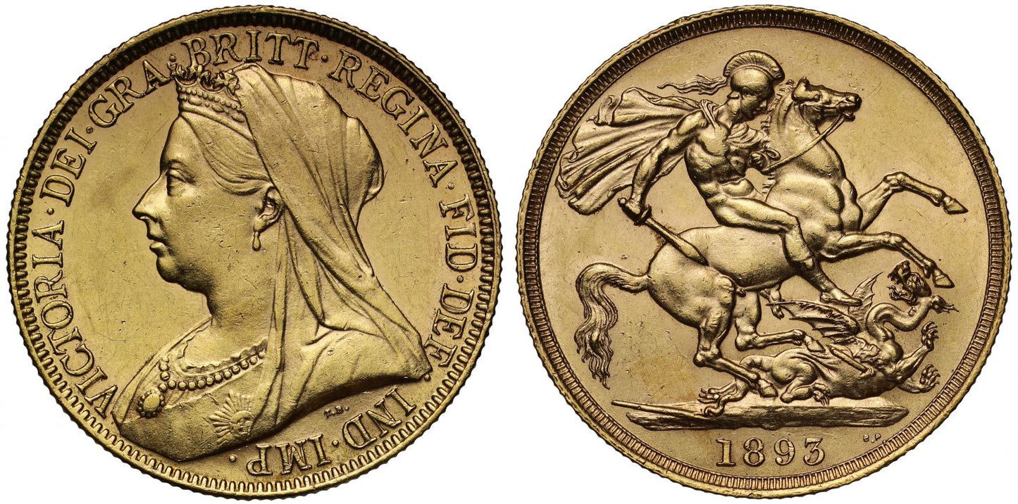 Victoria 1893 Two-Pounds old head AU58