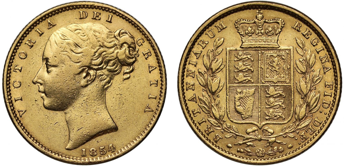 Victoria 1854 Sovereign WW raised on truncation, rarest variety