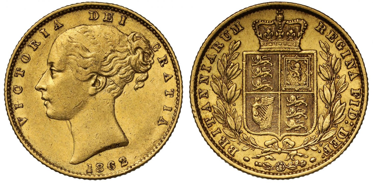 Victoria 1862 Sovereign, second young head, shield reverse
