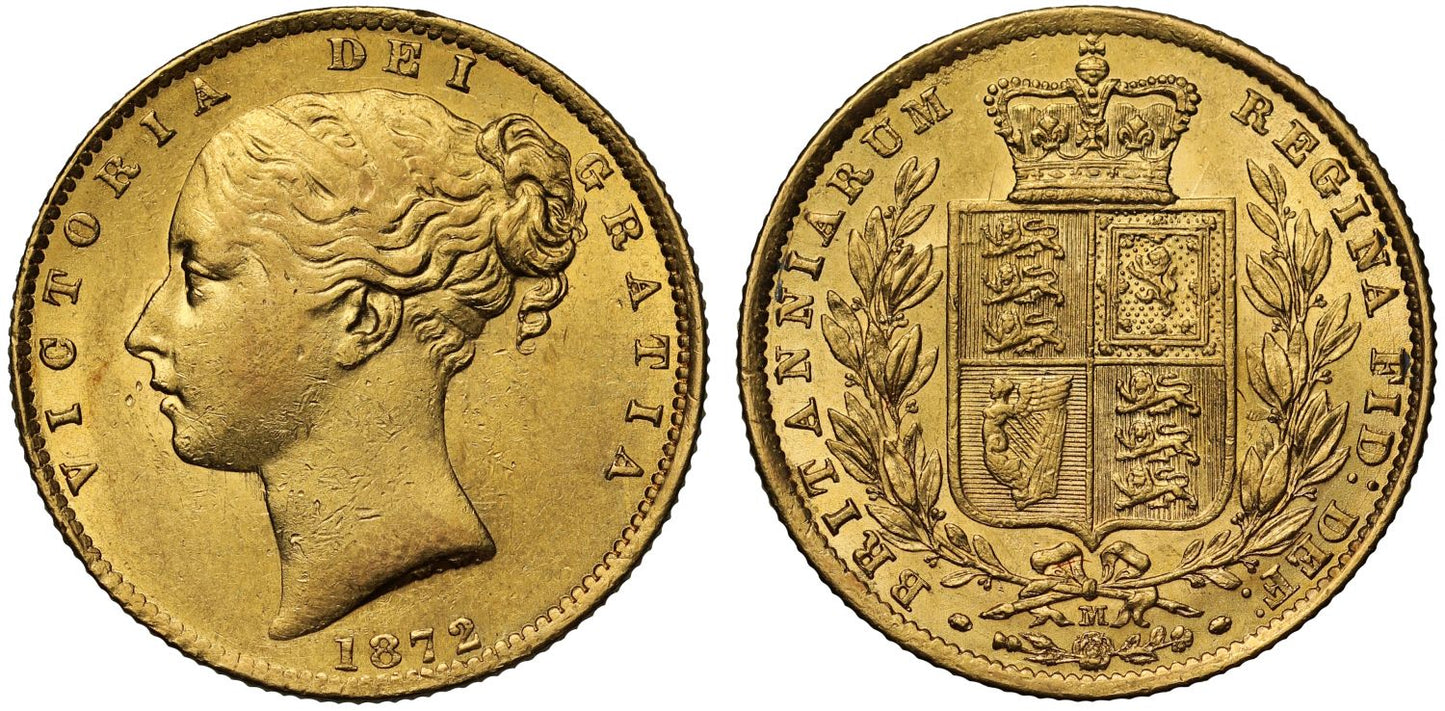 Victoria 1872-M Sovereign Melbourne Mint shield reverse