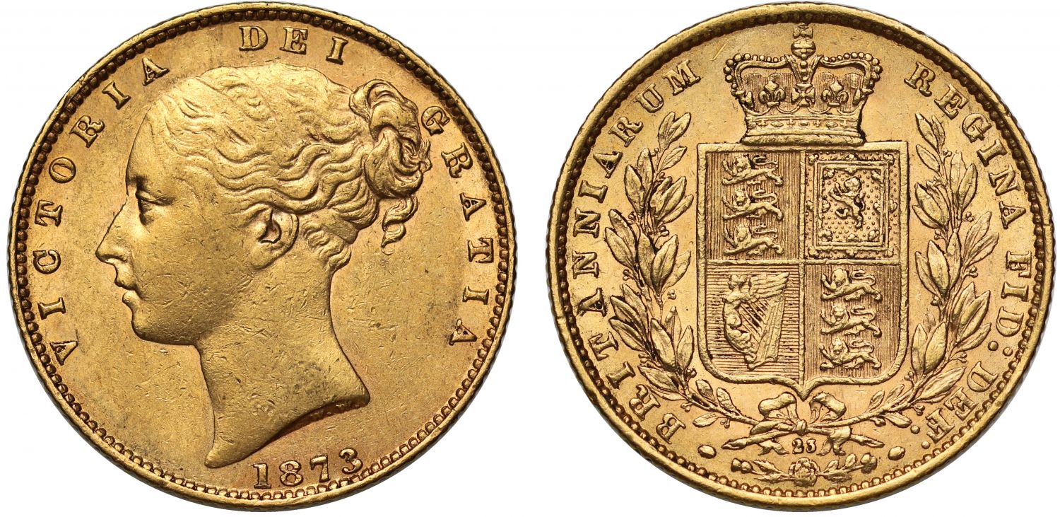 Victoria 1873 Sovereign die 23 on reverse