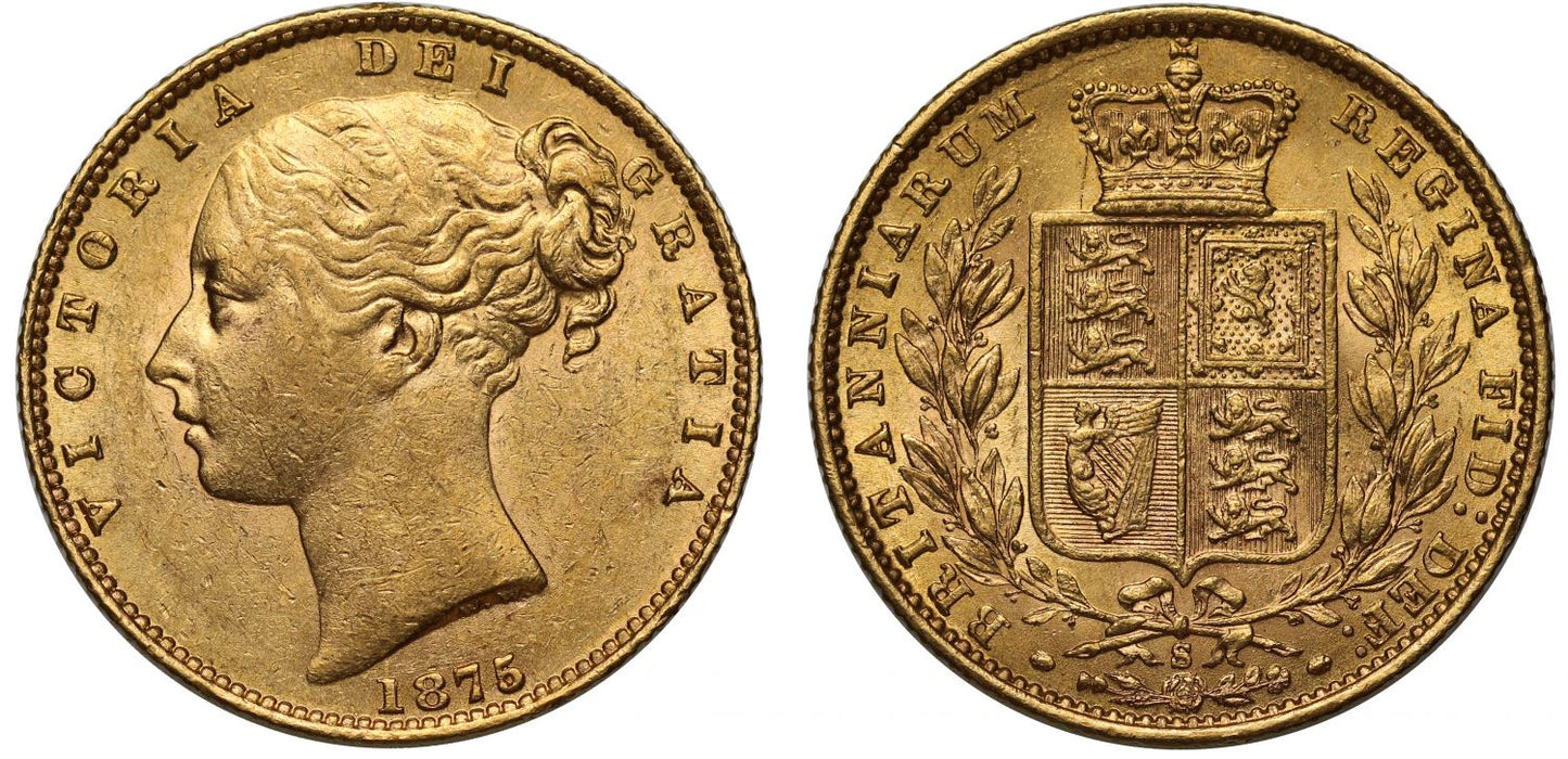 Victoria 1875-S Sovereign Sydney Mint shield reverse