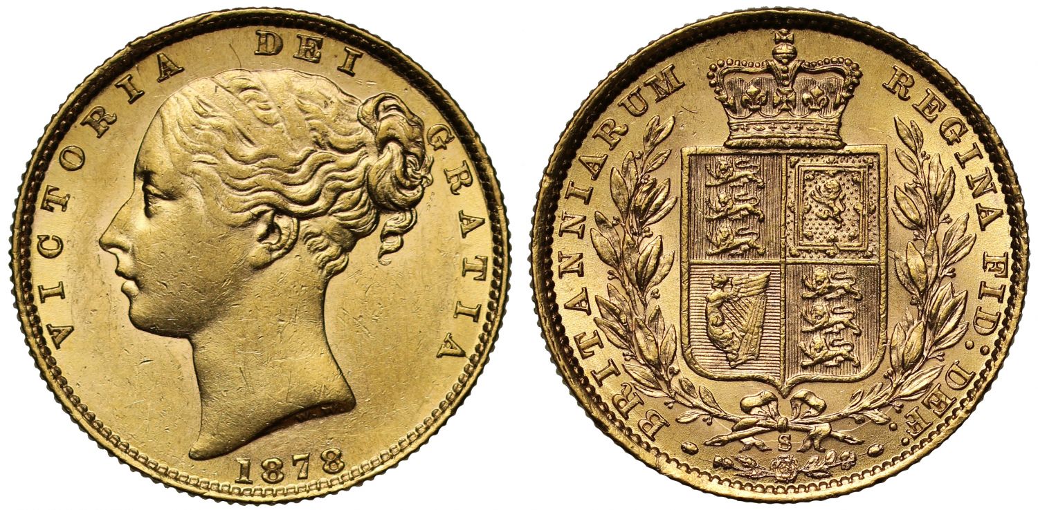 Victoria 1878-S Sovereign Sydney Mint, third young head, shield reverse