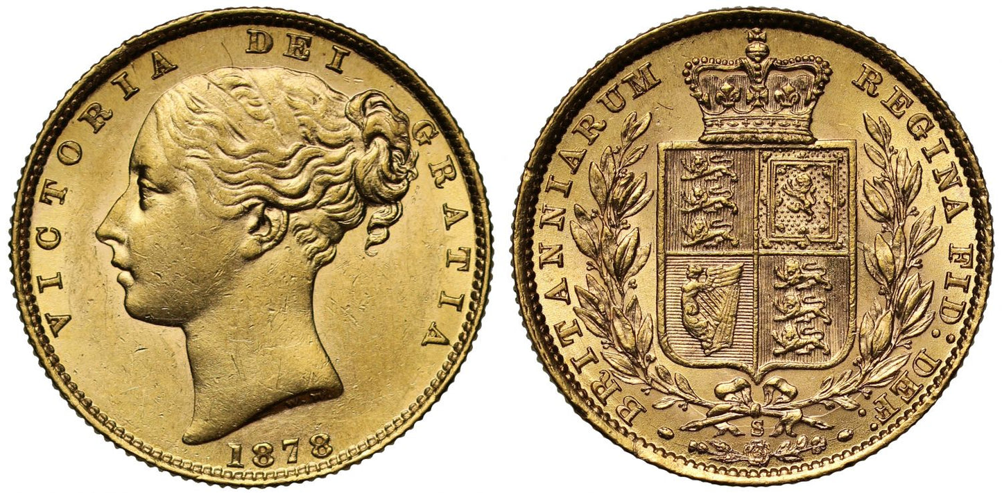Victoria 1878-S Sovereign Sydney Mint, third young head, shield reverse