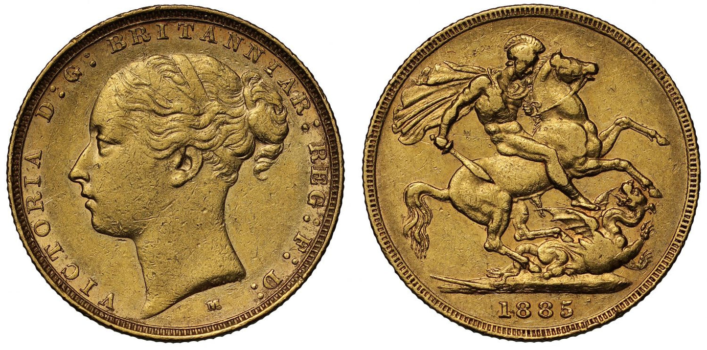 Victoria 1885-M Sovereign Melbourne Mint St George, short tail, WW complete