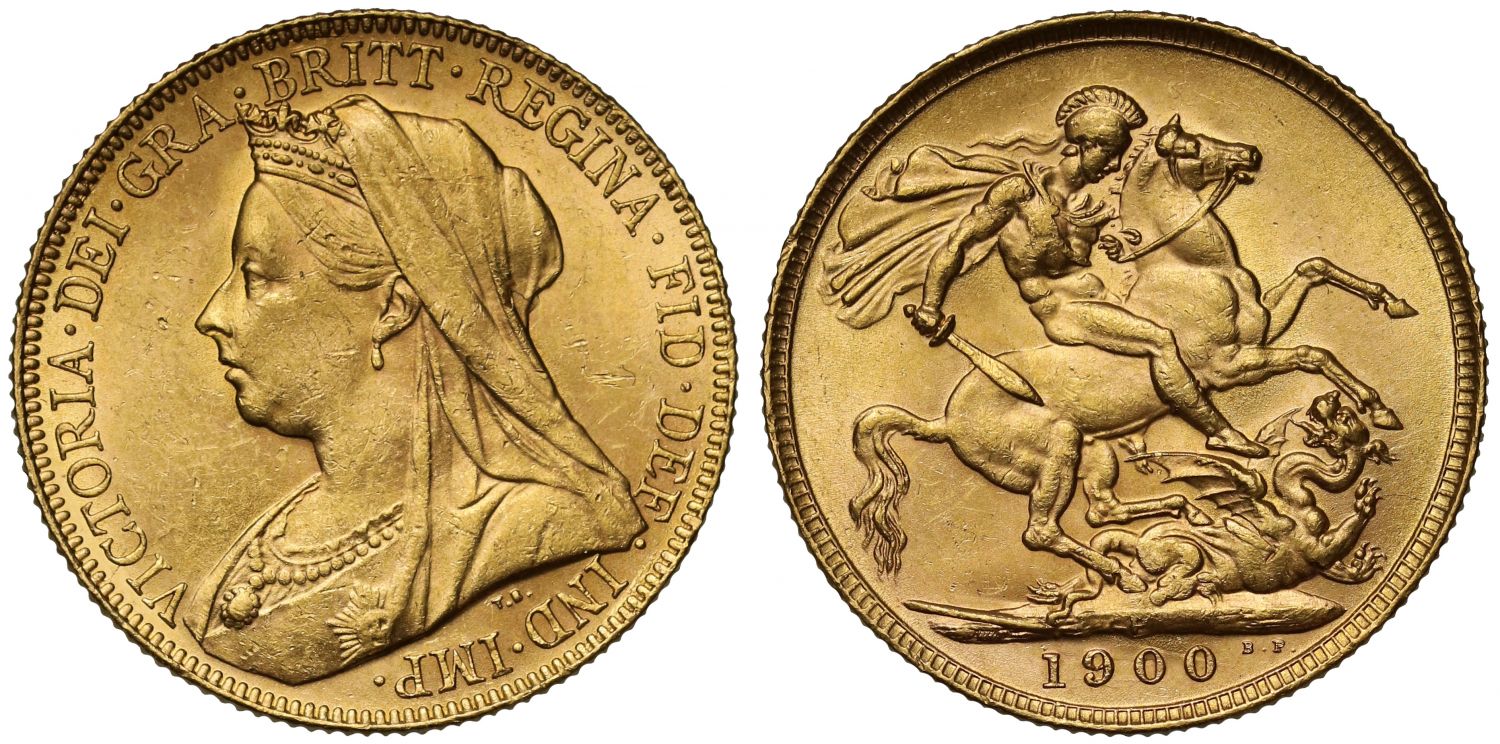 Victoria 1900-P Sovereign Perth Mint, older veiled head