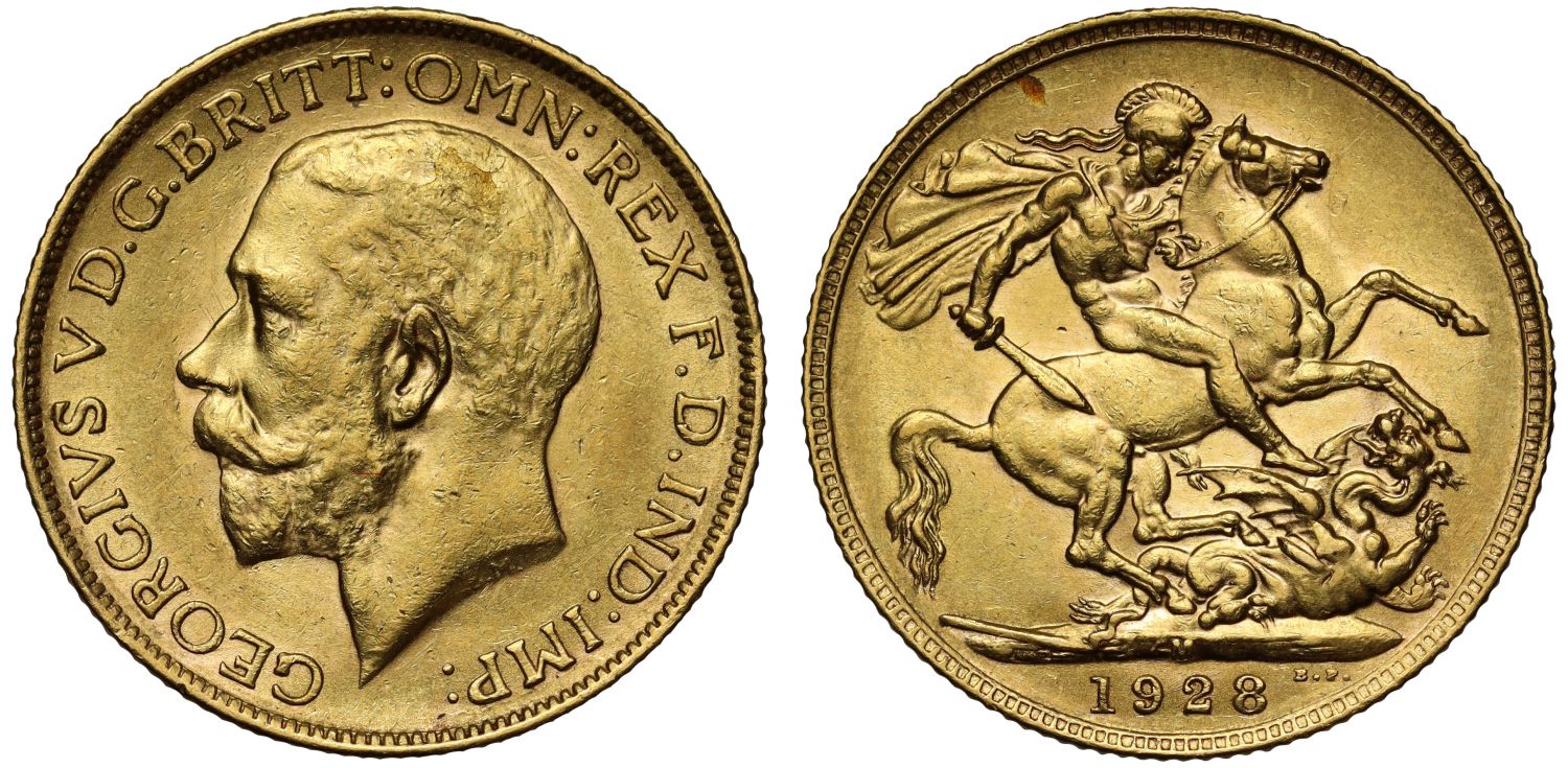 George V 1928-M Sovereign Melbourne Mint, low mintage rarity