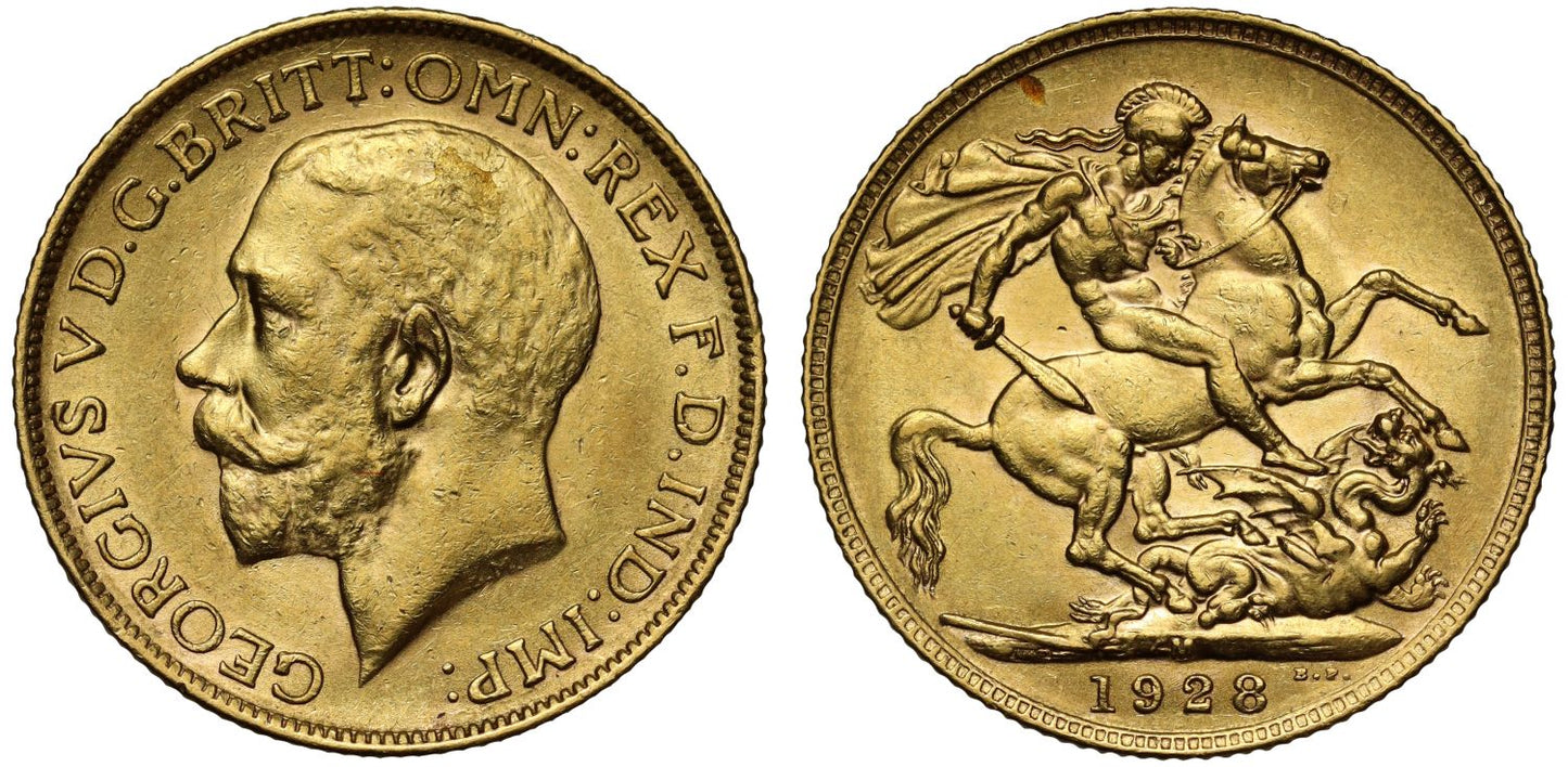 George V 1928-M Sovereign Melbourne Mint, low mintage rarity