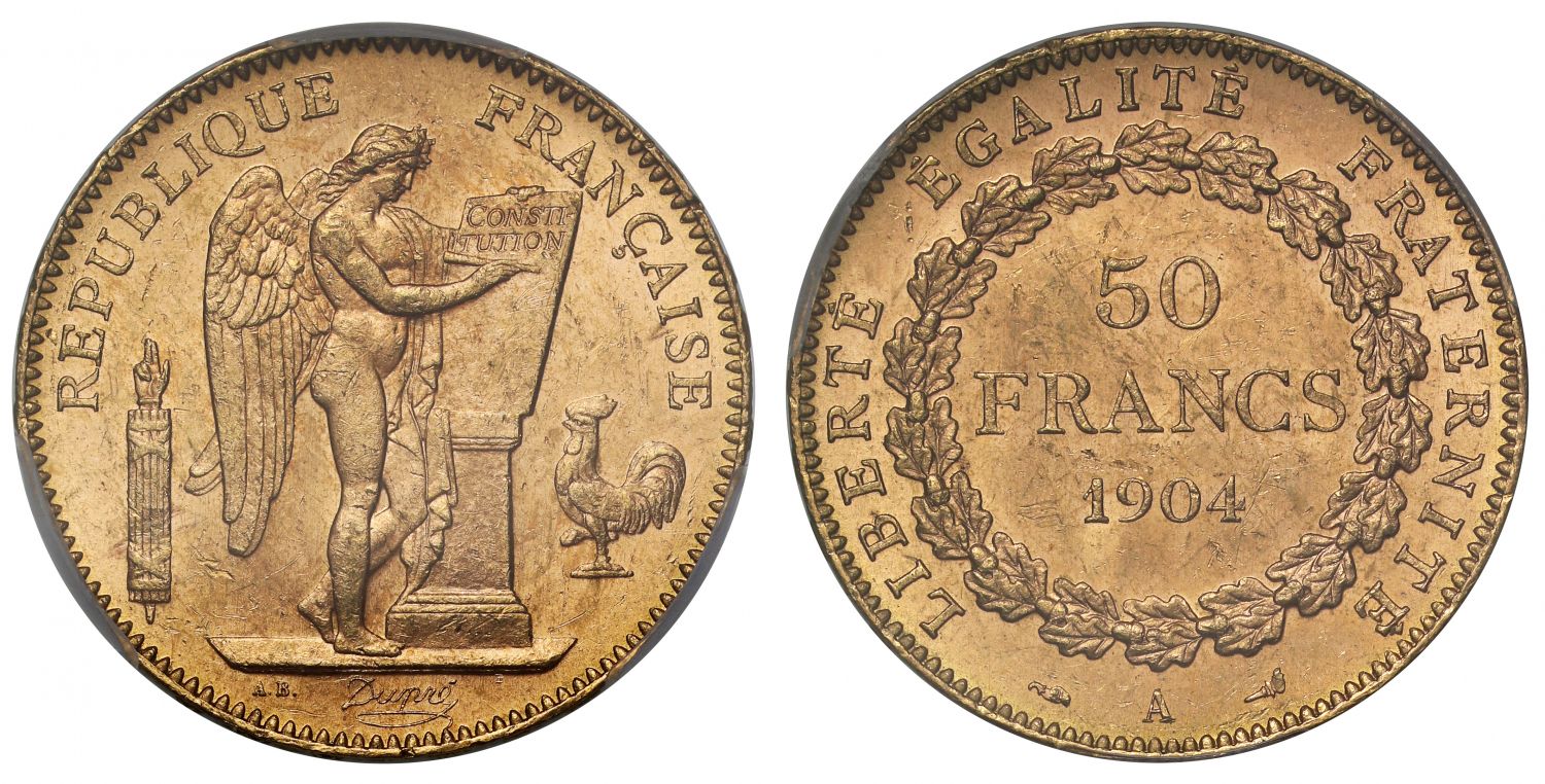 France, 'Genius' type 50-Francs 1904 Paris mint MS63