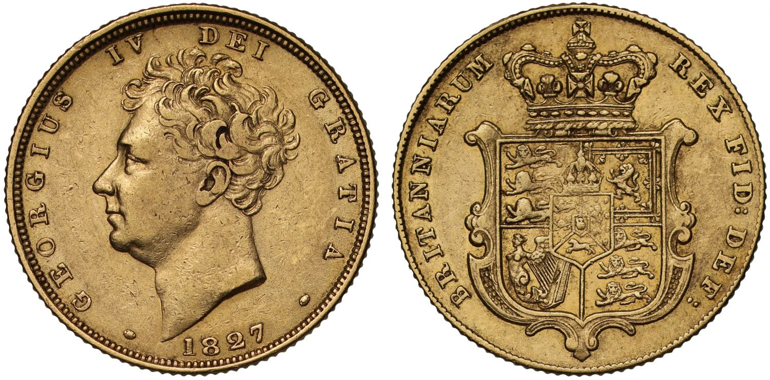 George IV 1827 Sovereign bare head AU53