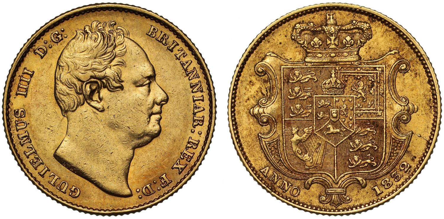 William IV 1832 Sovereign AU58, second bare head