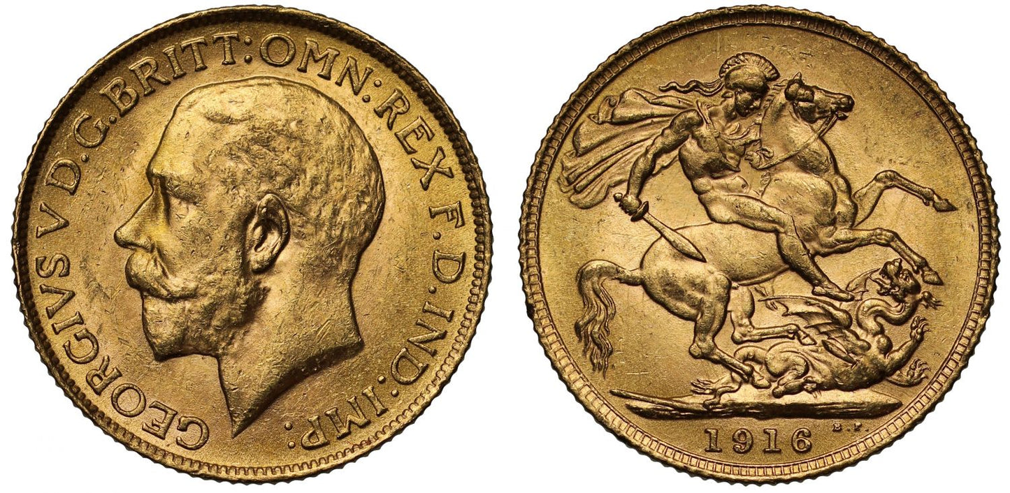 George V 1916 London Sovereign, rare date from World War One