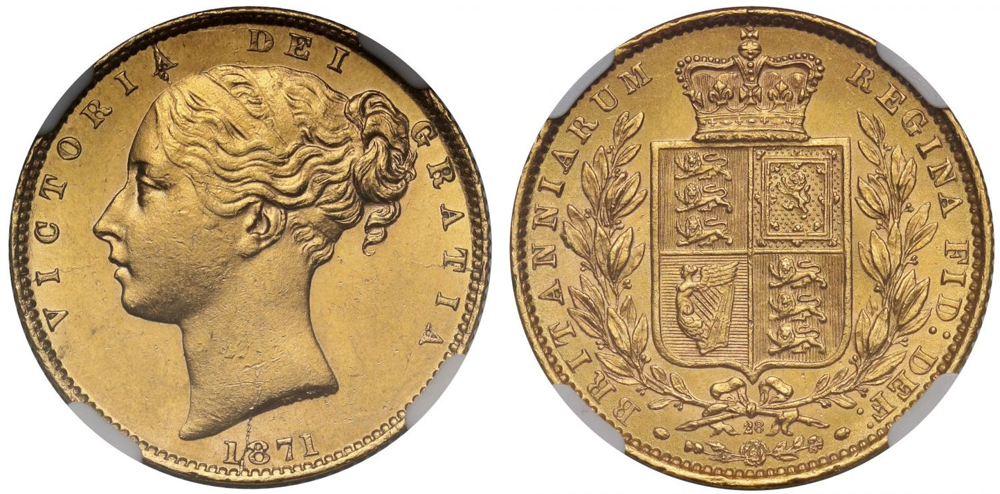 Victoria 1871 Sovereign shield reverse die number 28 MS62