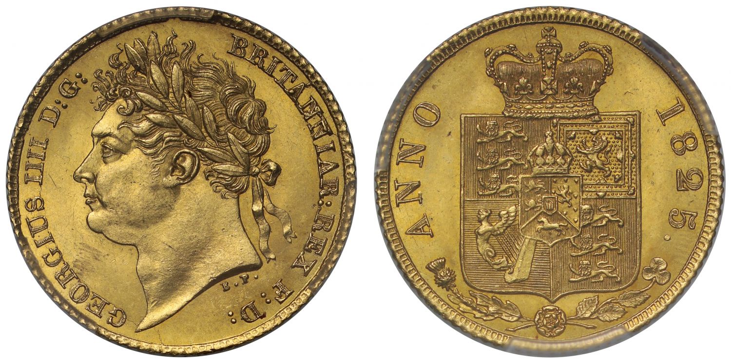 George IV 1825 Half-Sovereign last year for laureate head MS64