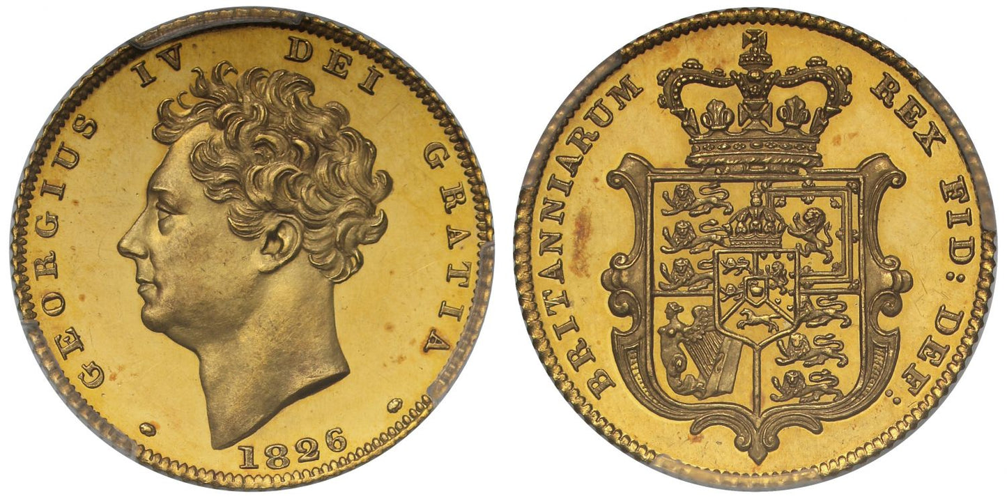 George IV 1826 proof Half-Sovereign, PR63 CAMEO, extra tuft of hair