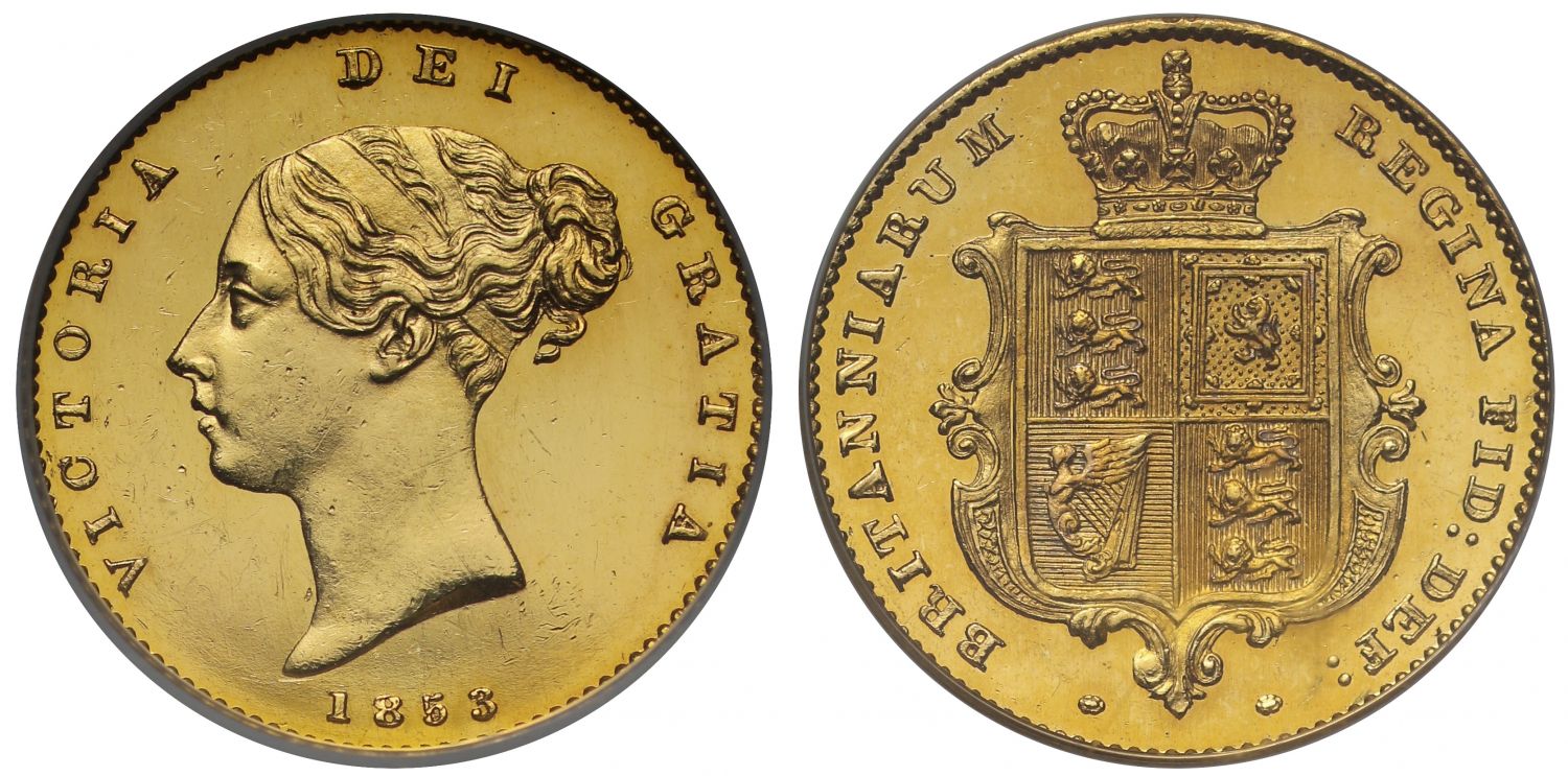 Victoria 1853 proof Half-Sovereign, small date, NGC PR62 CAMEO