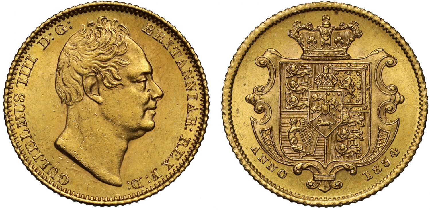 William IV 1834 Half-Sovereign, small flan one year only issue for currency