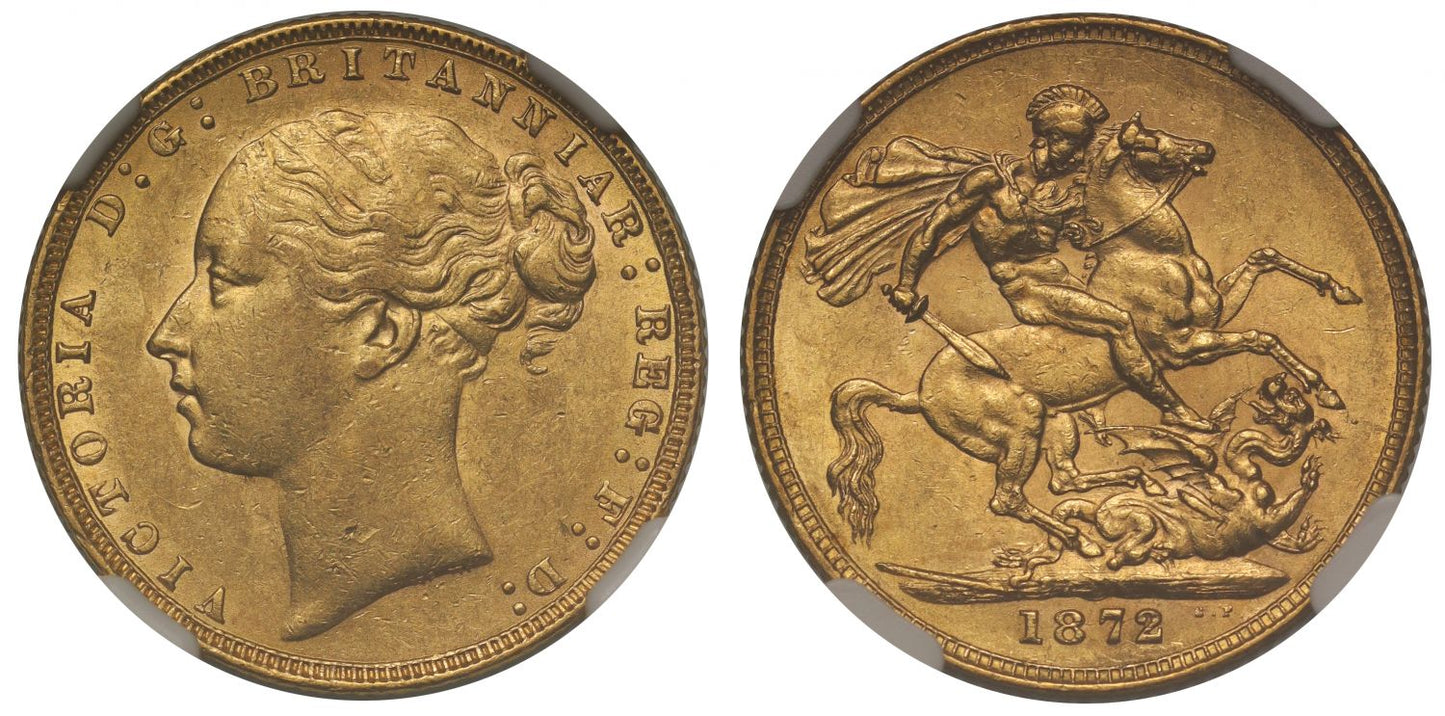 Victoria 1872 Sovereign St George AU58, ex RMS Douro shipwreck