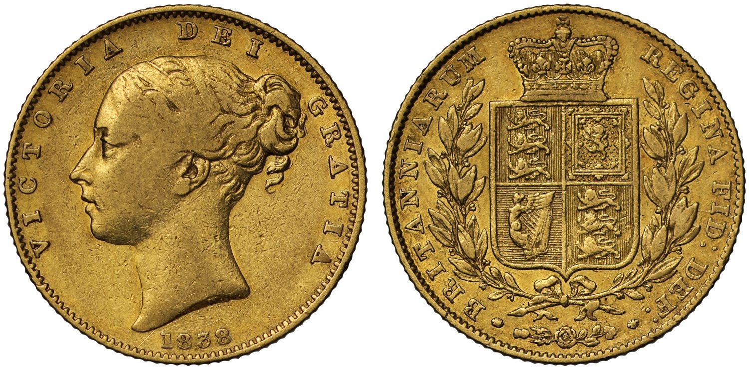 Victoria 1838 Sovereign, reign 1st year