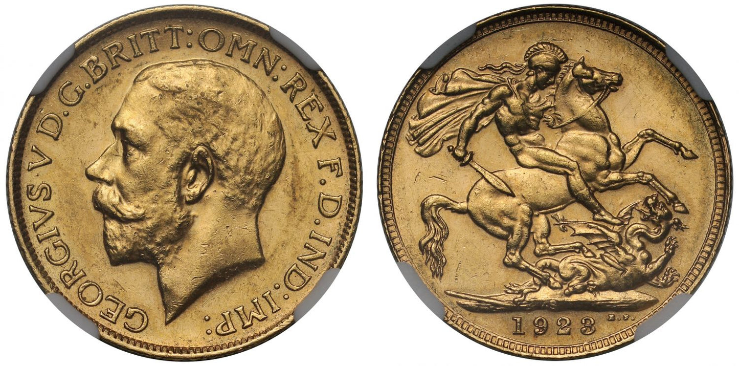 George V 1923-S Sovereign, Sydney, MS62, low mintage R4