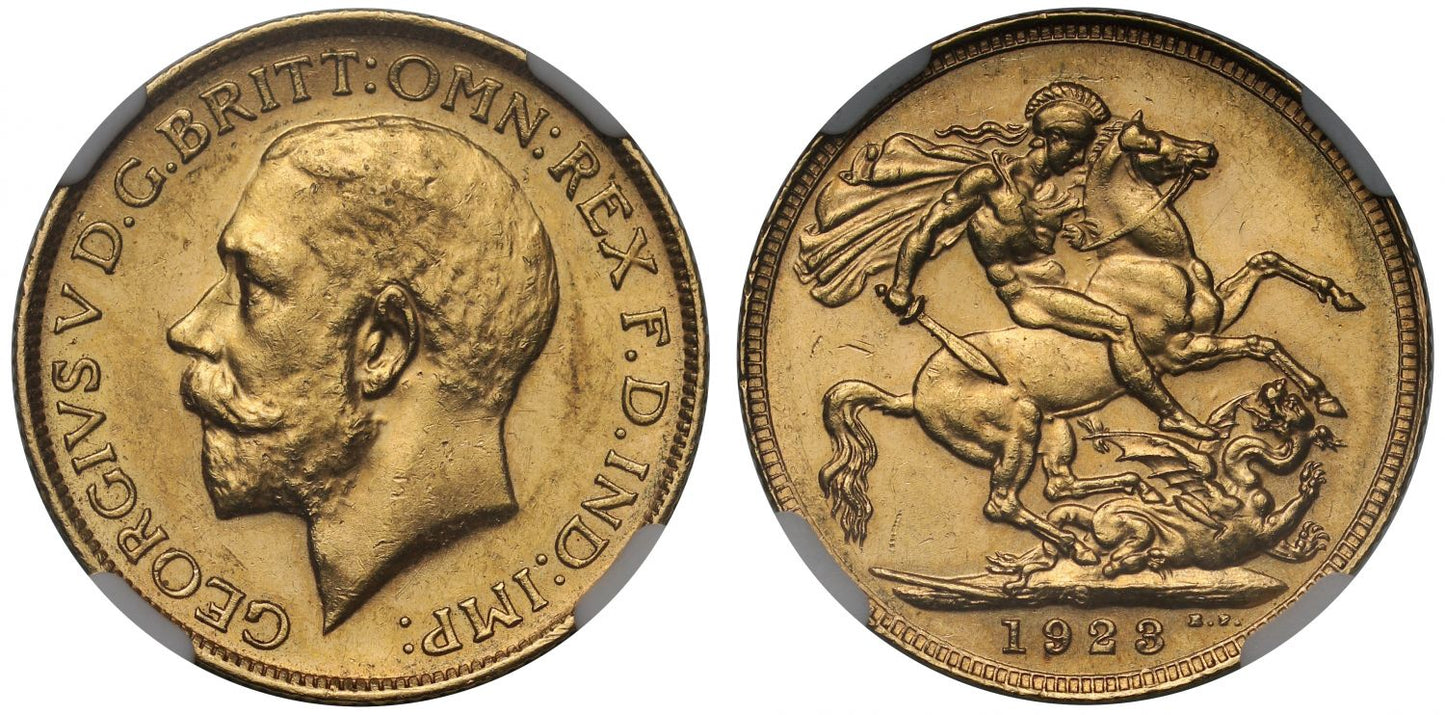 George V 1923-S Sovereign Sydney Mint, low mintage R4, MS62