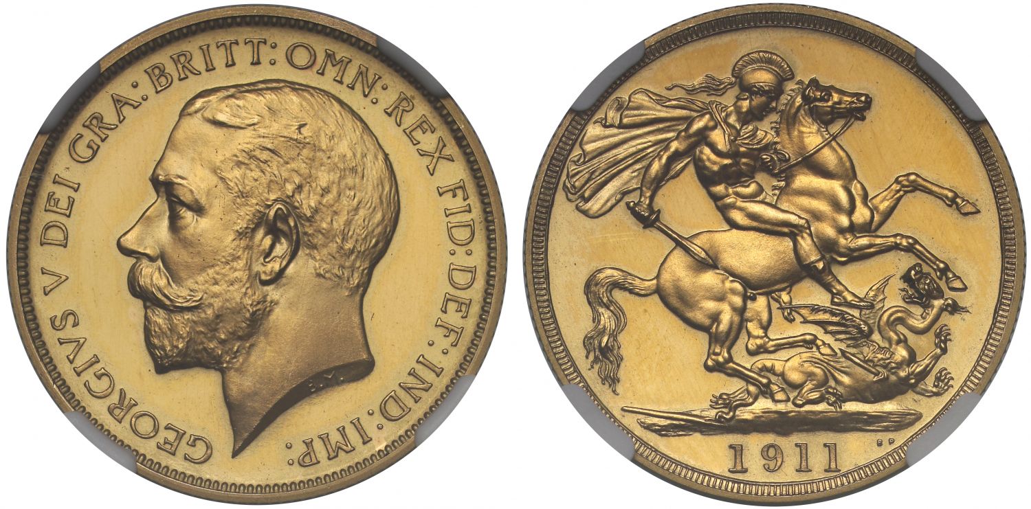 George V 1911 proof Two-Pounds PF66 CAMEO, Coronation issue