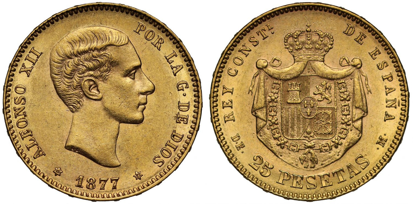 Spain, Alfonso XII 1877 gold 25-Pesetas